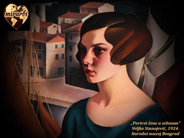Slika (deo) „Portret žene u zelenom“, Veljka Stanojevića, iz 1924. godine, deo postavke Narodnog muzeja u Beogradu, prikazana na stranici „Pano“ na blogu „Putujte sa MirArbi“.